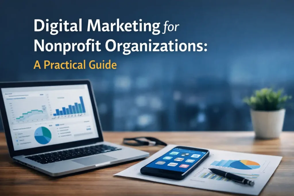 laptop computer and mobile phone on a wood desk